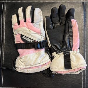 Swany girls ski gloves, light pink and light grey with black